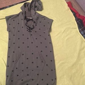 Casual dress with hoodie. Size small, army green with stars